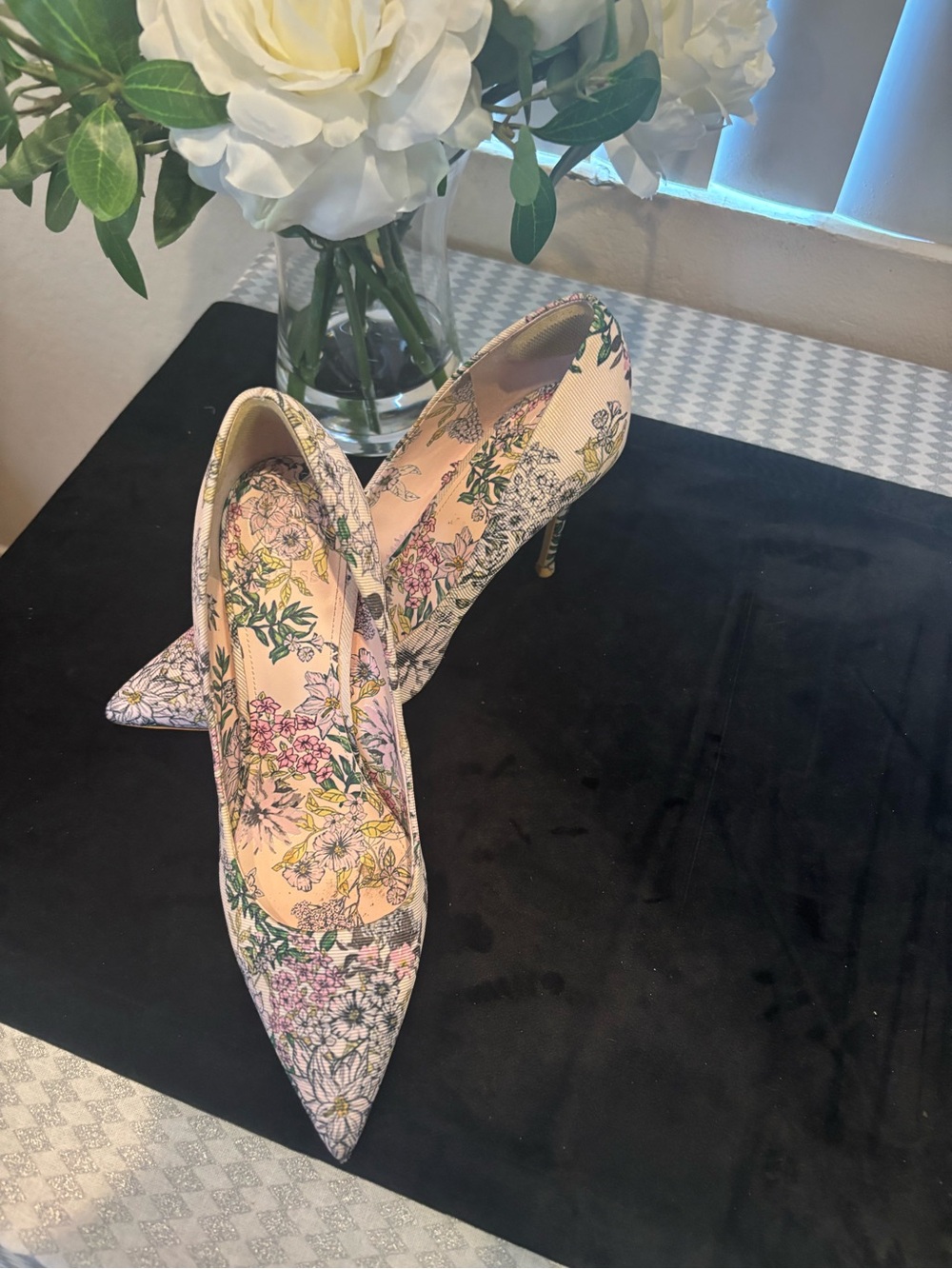 Guess Floral Pointed-Toe Stiletto Heels in Pink and Green
